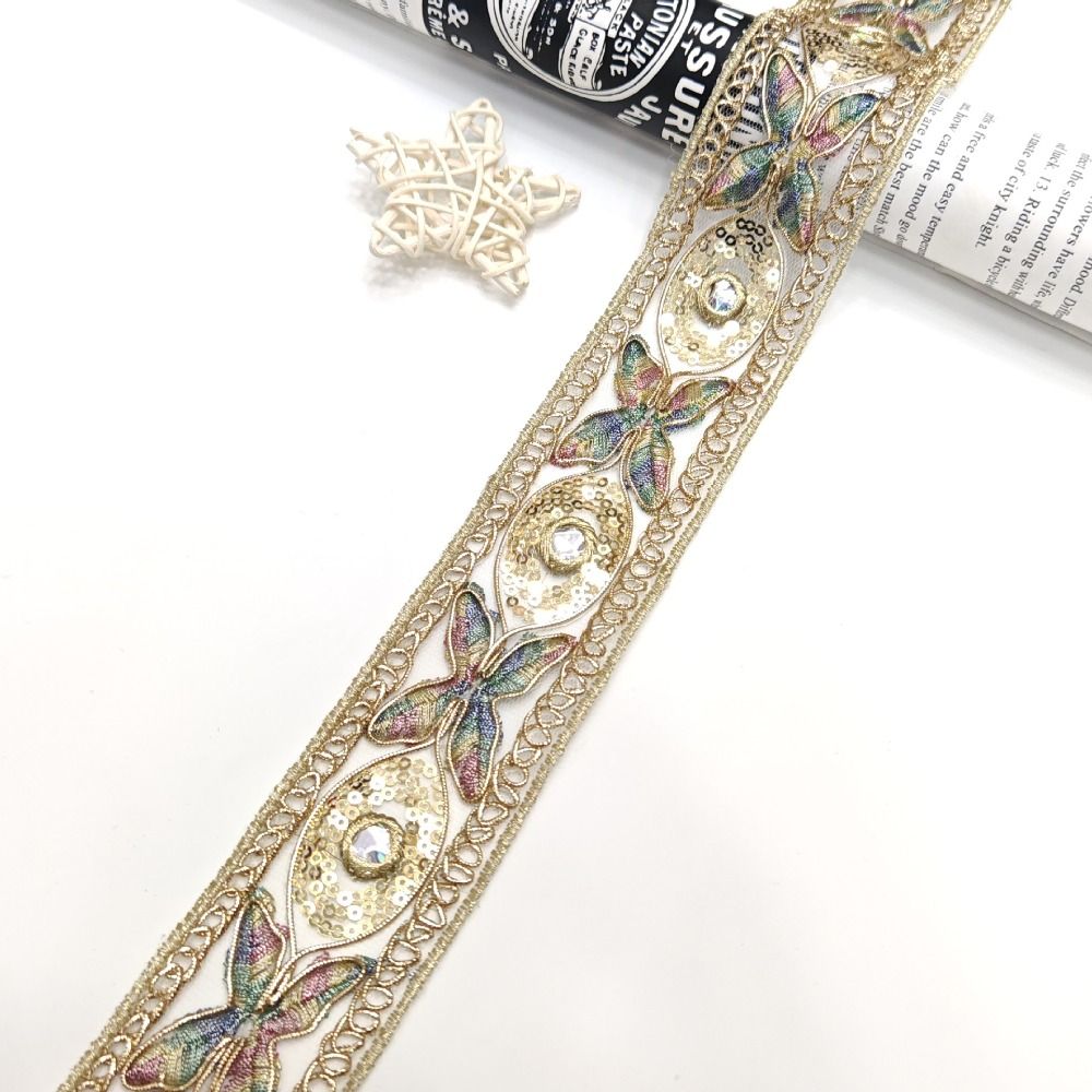 Beaded Trim Fringe - 10 Yards Butterfly Flower Sequined Embroidery