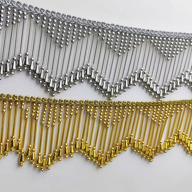8cm Wide Gold, Silver, Beaded  - огляд і ціна Beaded Trim Fringe